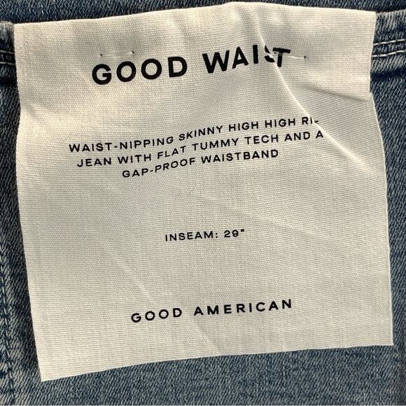 Good American Good Waist Jeans Indigo Distressed Raw Chewed Hem - Picture 9 of 12
